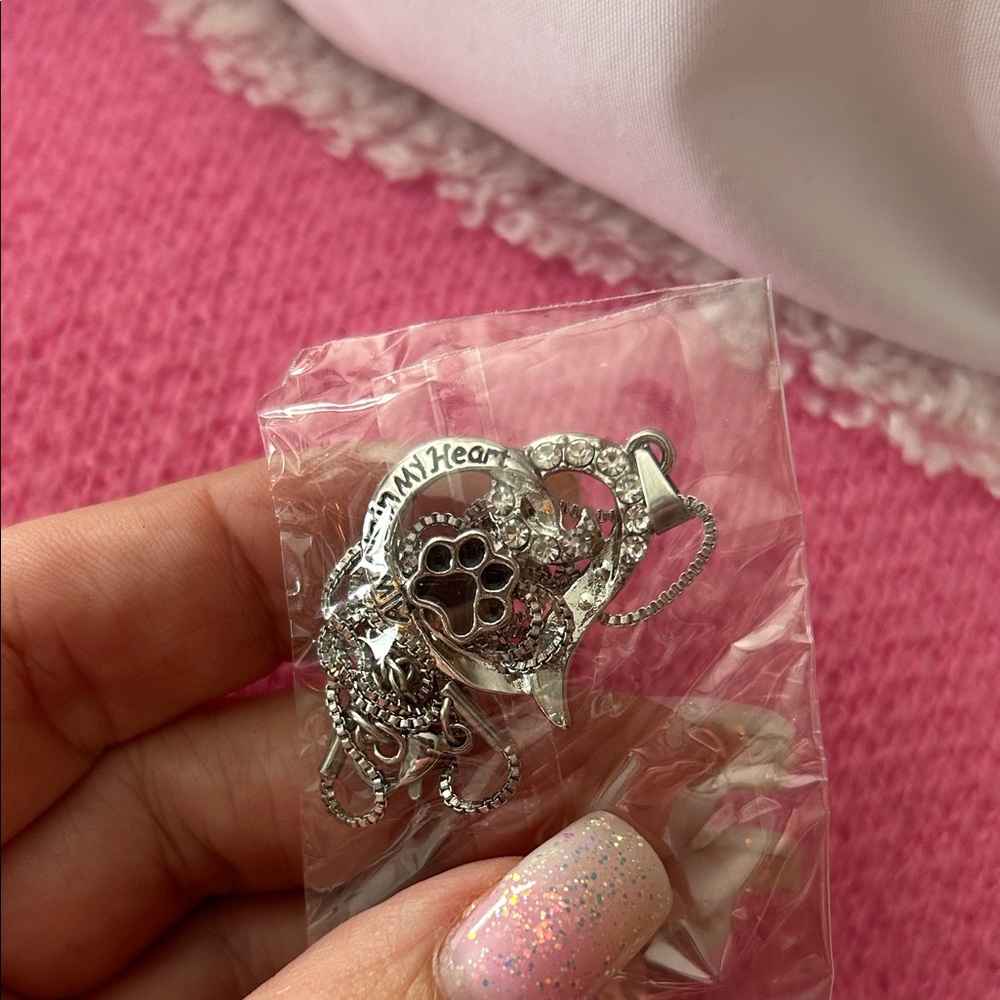 Silver Heart and Paw Pendant Necklace
